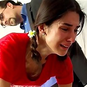 Outdoor and indoor ass paddling for teen brunette
